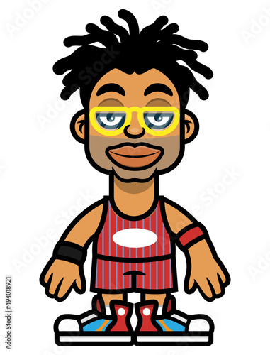 Cartoon illustration of dreadlocks men wearing glasses and basketball jersey, best for mascot, logo, and sticker with basketball competition themes