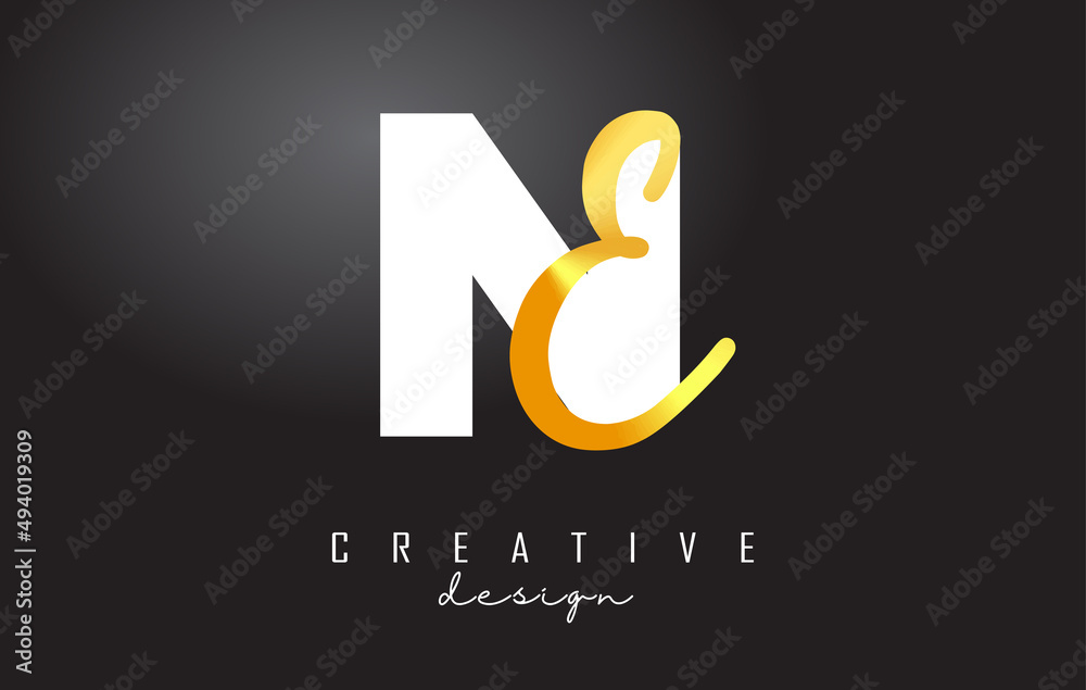 Fototapeta premium Golden Letters NE Logo with a minimalist design. Letters N and E with geometric and handwritten typography.