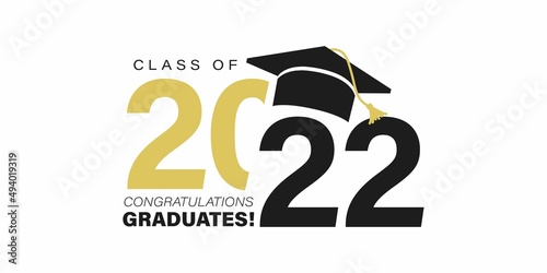 Class of 2022. Congratulations graduates typography design with black and gold colors. Modern template for graduation ceremony, stamp, seal, print, shirt. Congrats graduates stock vector illustration