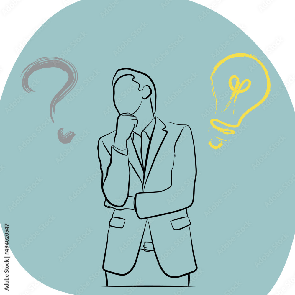 Problem solving concept. Man thinking with question mark and bulb symbol. Problem solving concept. Man thinking with question mark and bulb symbol.