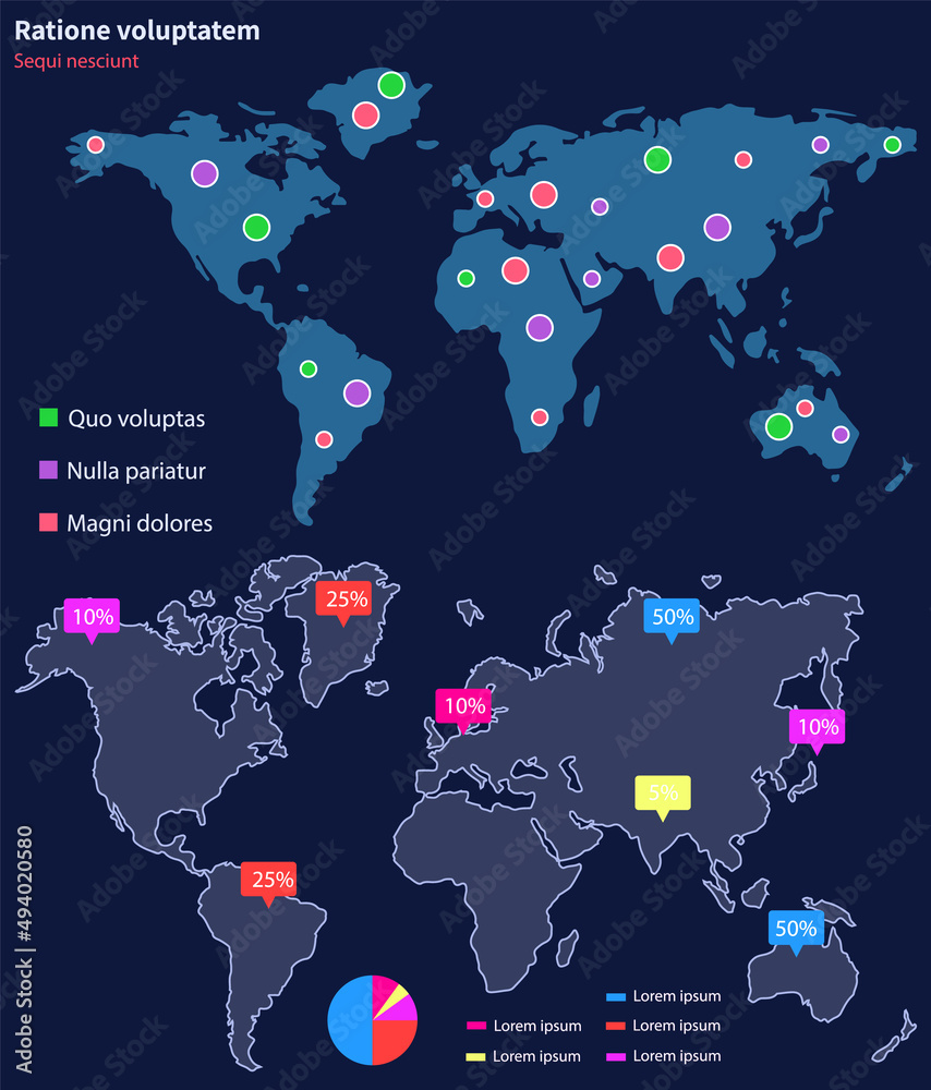 Infographic elements on world map. Graphic information visualization and data analysis. Statistical indicators and frequency of data changes. Map with percentages and statistics by countries Infographic elements on world map. Graphic information visualization and data analysis. Statistical indicators and frequency of data changes. Map with percentages and statistics by countries