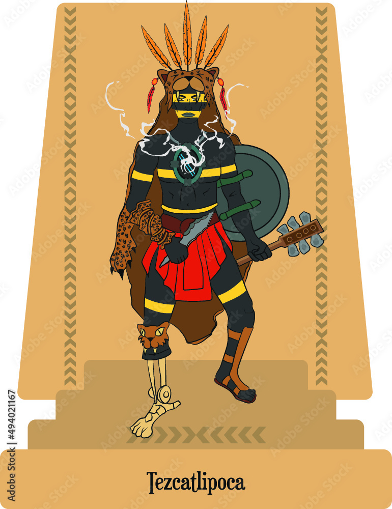 vector illustration of gods of aztec mythology, tescalipoca vector illustration of gods of aztec mythology, tescalipoca