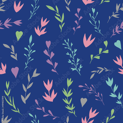 Seamless vector pattern of abstract floral elements. Background for greeting card, website, printing on fabric, gift wrap, postcard and wallpapers.