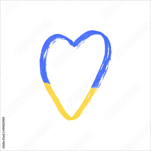 Heart icon with colors of Ukrainian flag. War in Ukraine concept. Vector illustration on white background
