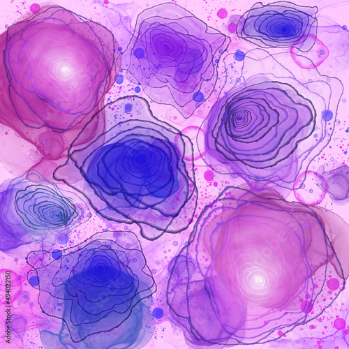 Alcohol ink flowers, Abstract fluid watercolor image.