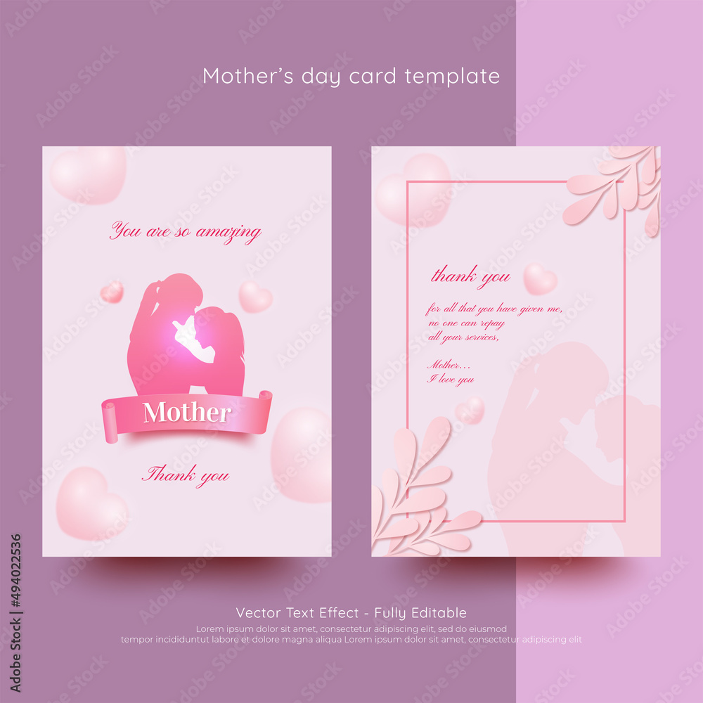 Realistic Mother's day card with silhouette mother and child Realistic Mother's day card with silhouette mother and child