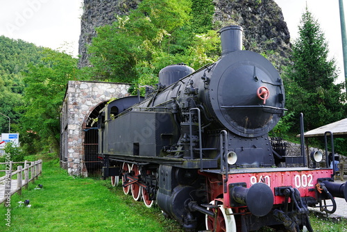 Old steam locomotive at Piazza al Serchio, Tuscany, Italy