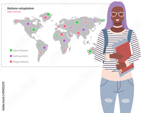 Analytics and development statistics. Web analysis measure, product testing technology. Woman analyses digital report. Statistical indicators and data on diagram. Graphic information visualization