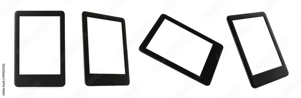 Set with ebook readers on white background. Banner design Set with ebook readers on white background. Banner design