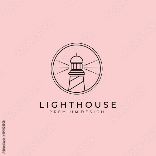 lighthouse logo line art vector symbol illustration design, lighthouse circle logo design