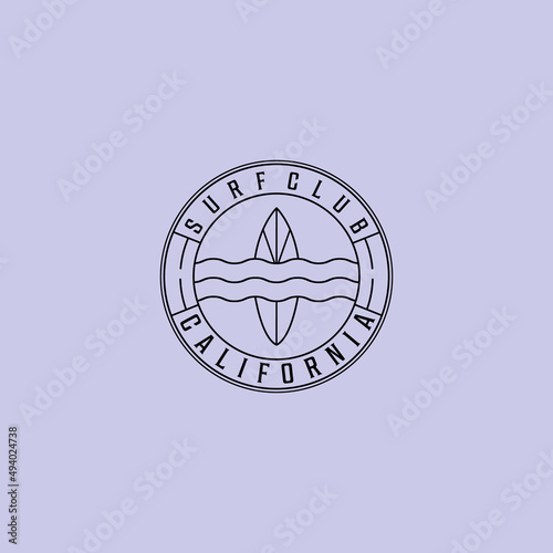 Canvas Print surfing club wave beach logo line art vector illustration template icon design