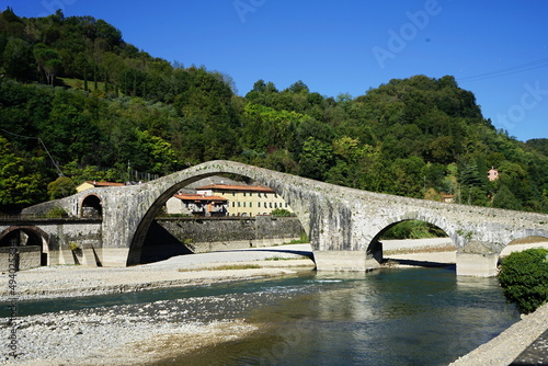 Maddalena bridge, called of the devil, in Borgo a Mozzano in Garfagnana, Tuscany, Italy © sansa55
