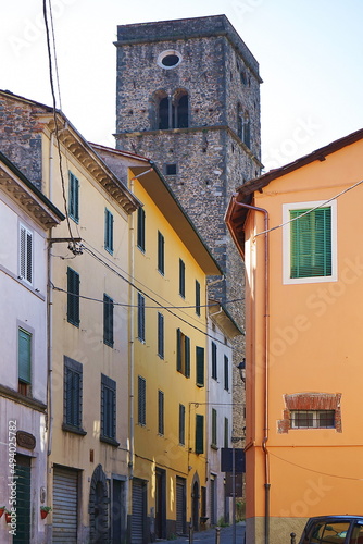 Bell tower of the church of San Jacopo in Borgo a Mozzano in Garfagnana  Tuscany  Italy