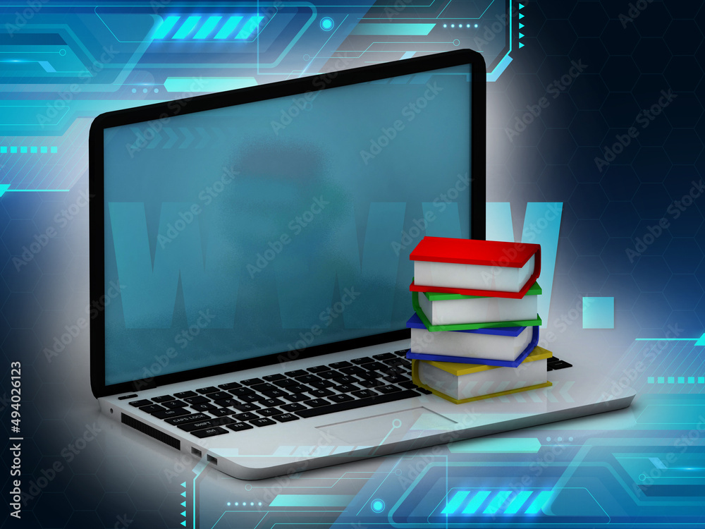 3d illustration book with laptop 3d illustration book with laptop