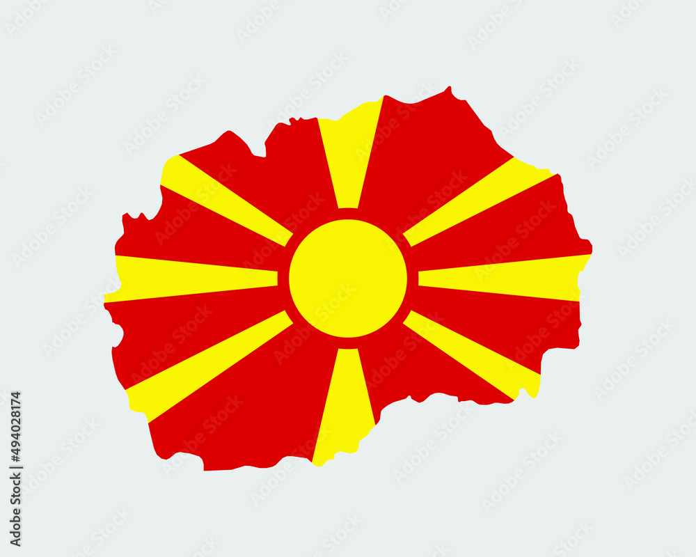 North Macedonia Map Flag. Map of the Republic of North Macedonia with