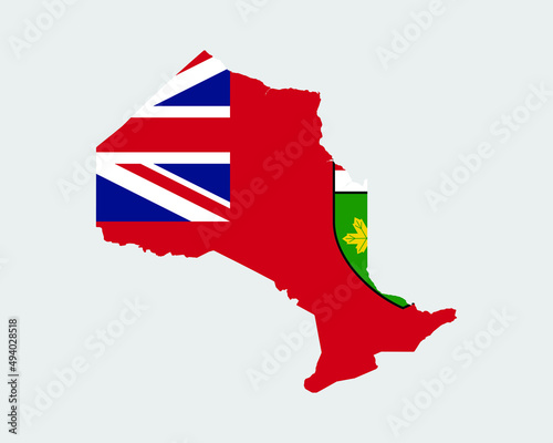 Ontario Map Flag. Map of ON, Canada with the flag. Canadian province. Vector illustration Banner.