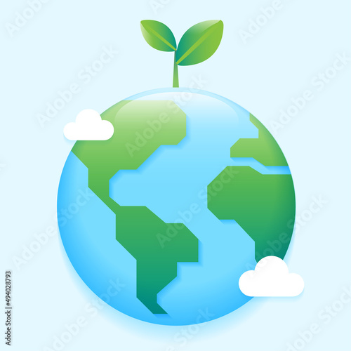 Tree Branch Fresh Young Sapling Plant Thrive Grow on Planet Isolated Eco Sustainability Responsibility Concept Cartoon Vector 3d reflect Illustration