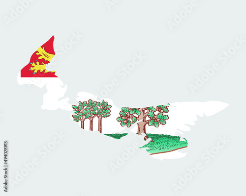 Prince Edward Island Map Flag. Map of PE, Canada with flag. Canadian province. Vector illustration Banner.