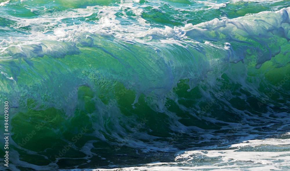 Beautiful sea waves with foam of blue and turquoise color