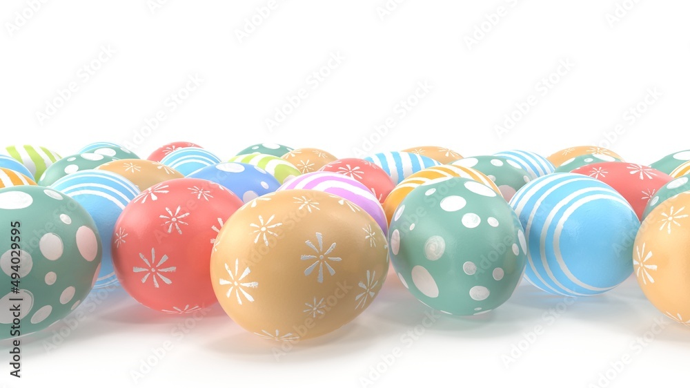 Easter eggs in pastel colors on white background.  (3d illustration)