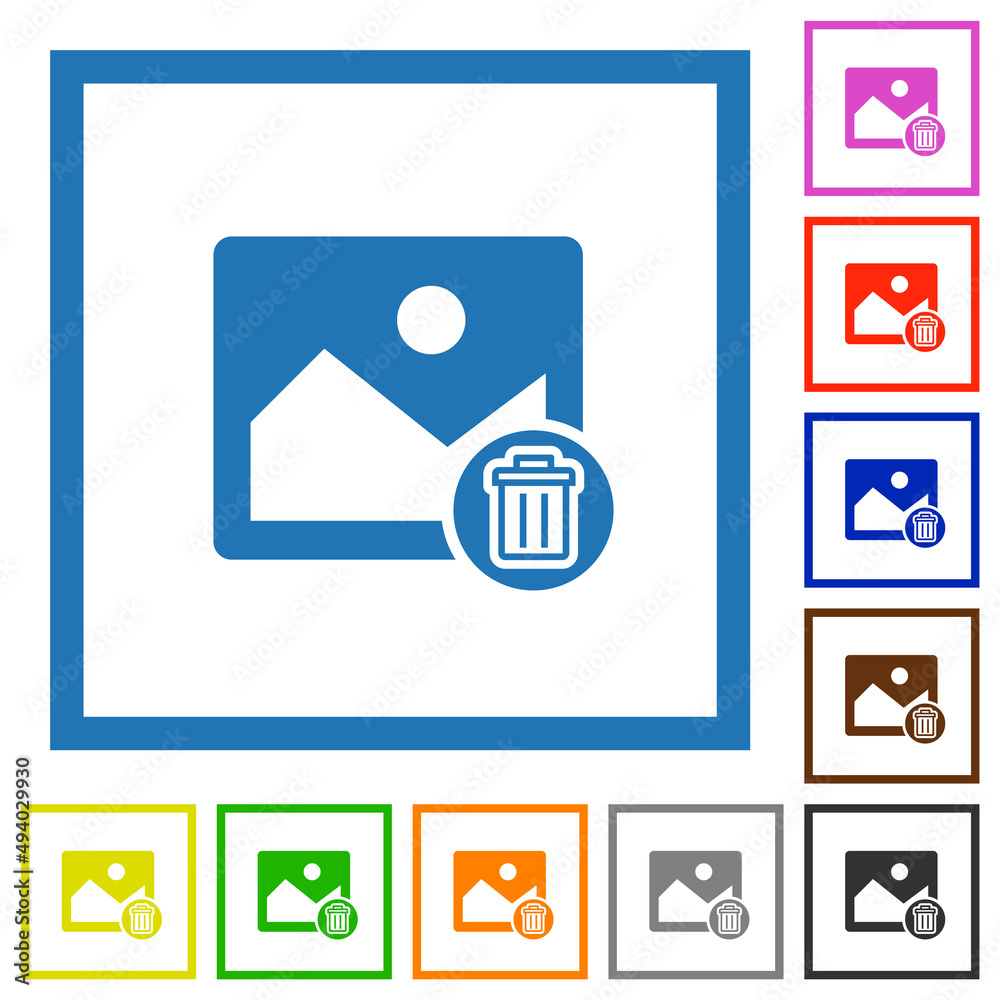 Delete image flat framed icons Delete image flat framed icons