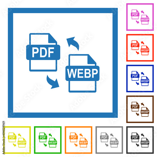 PDF WEBP file conversion flat framed icons