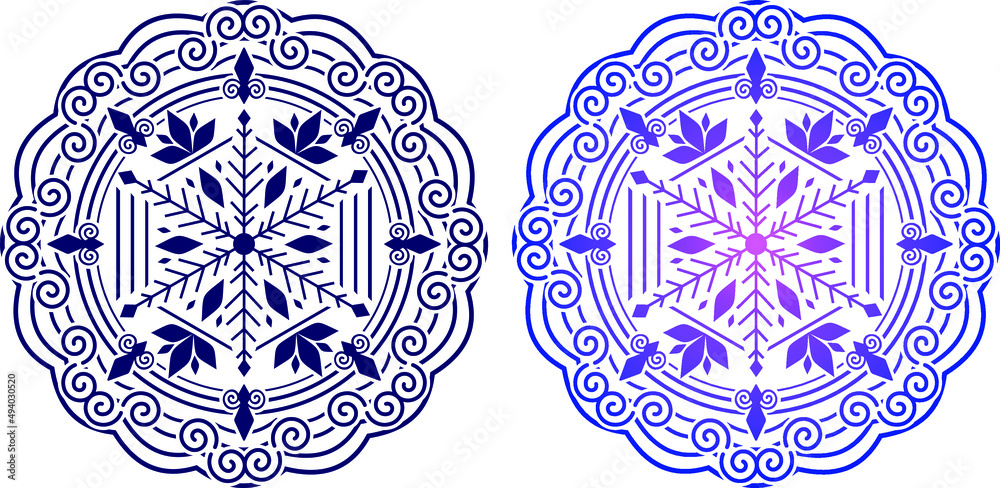 vector round mandala with gradient color and solid color on white background