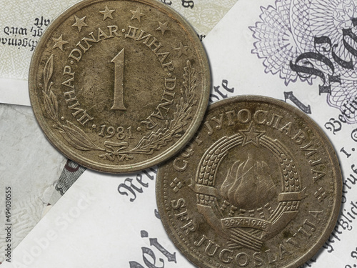 Closeup shot of a Yugoslavian 1 dinar face valued coin