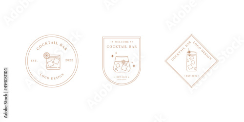 Cocktails logo template. Cocktail bar logo. Vector design linear template logos, icon, signs isolated on white background.