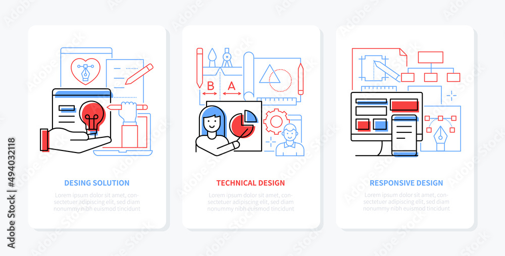 Modern and digital design - line design style banners set Modern and digital design - line design style banners set