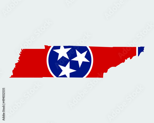 Tennessee Map Flag. Map of TN, USA with the state flag. United States, America, American, United States of America, US State Banner. Vector illustration.