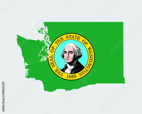 Washington State Map Flag. Map of WA, USA with the state flag. United States, America, American, United States of America, US State Banner. Vector illustration.