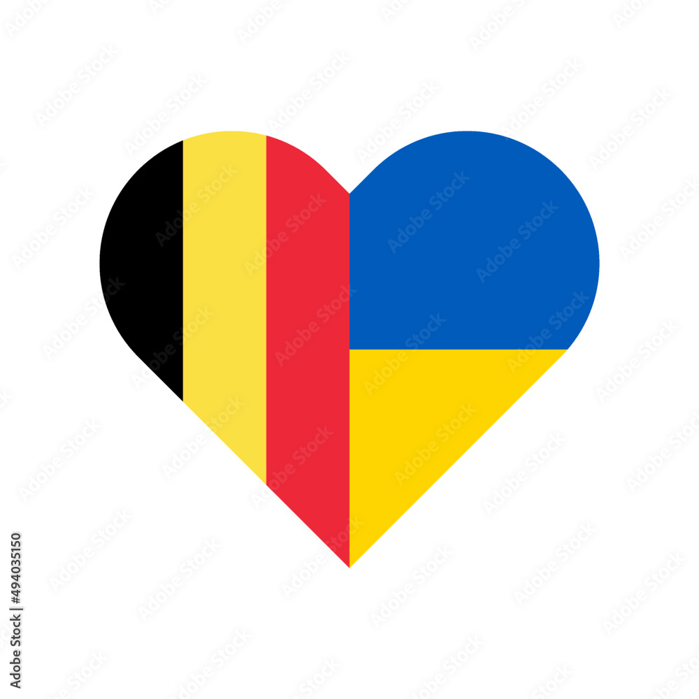 Fototapeta premium heart shape icon with belgium and ukraine flags. vector illustration isolated on white background