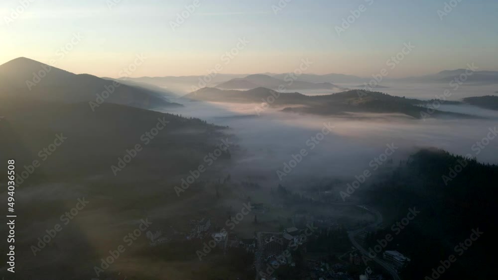 sunrise above carpathian village in Ukraine sunrise above carpathian village in Ukraine