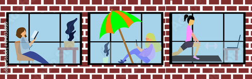Illustration with people doing different activities as their hobby. Scalable Vector Graphics.