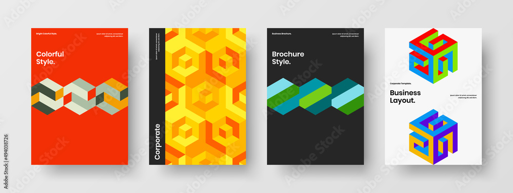 Trendy mosaic pattern company identity template composition. Premium book cover A4 design vector concept bundle.