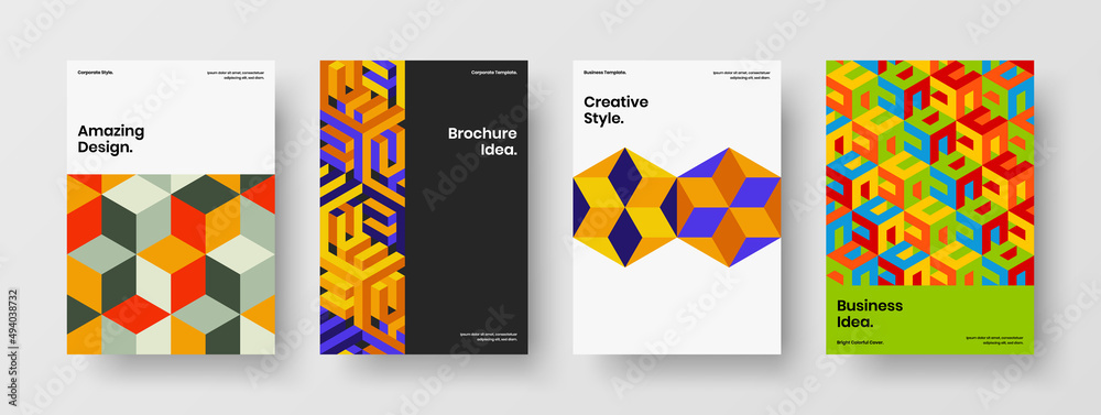 Bright front page design vector concept collection. Simple geometric tiles company identity template composition.