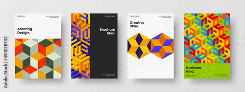 Bright front page design vector concept collection. Simple geometric tiles company identity template composition.