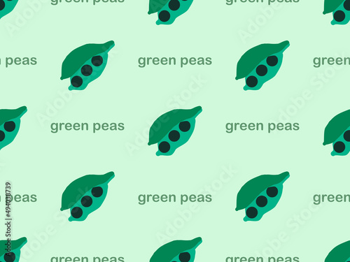 green peas cartoon character seamless pattern on green background.