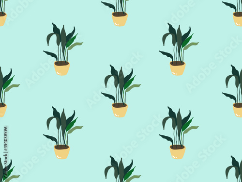 plant cartoon character seamless pattern on blue background.