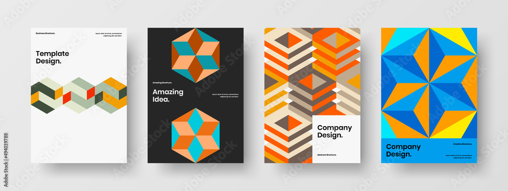 Minimalistic mosaic hexagons handbill illustration composition. Clean brochure A4 vector design layout collection.