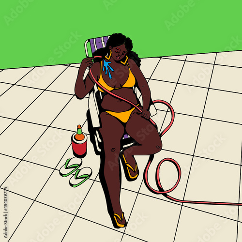Black person refreshing with hose on a rooftop