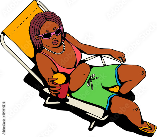 Black person holding cup in beach chair