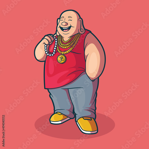 Cool Buda Character vector illustration. Clothing, style, meditation design concept.