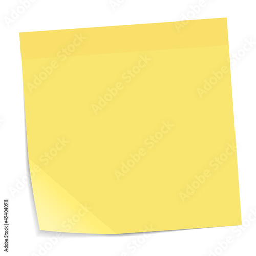blank yellow sticky note with folded corner isolated on white background, vector illustration