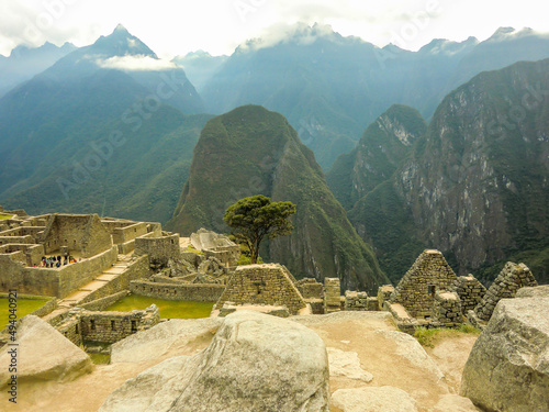 Putucusi mountain in Machu Picchu citadel of the Inca empire in Cusco (Cuzco), Peru. photo