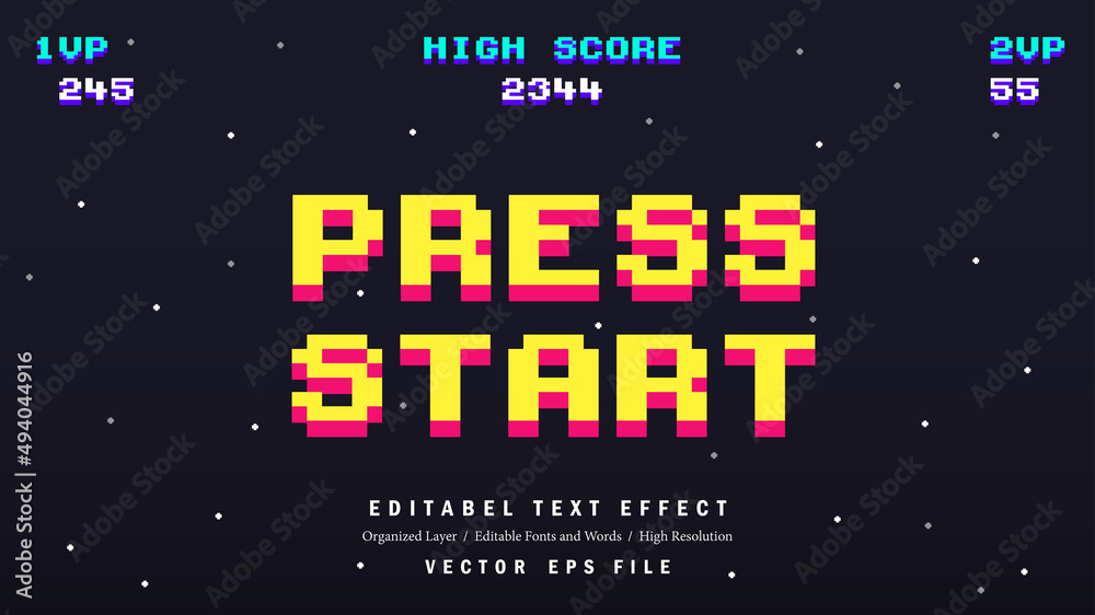 Editable Press Start Font Design. Alphabet Typography Template Text