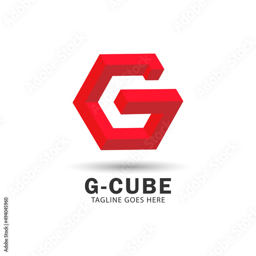 letter g logo template with hexagon shape, box illustration, 3d style,