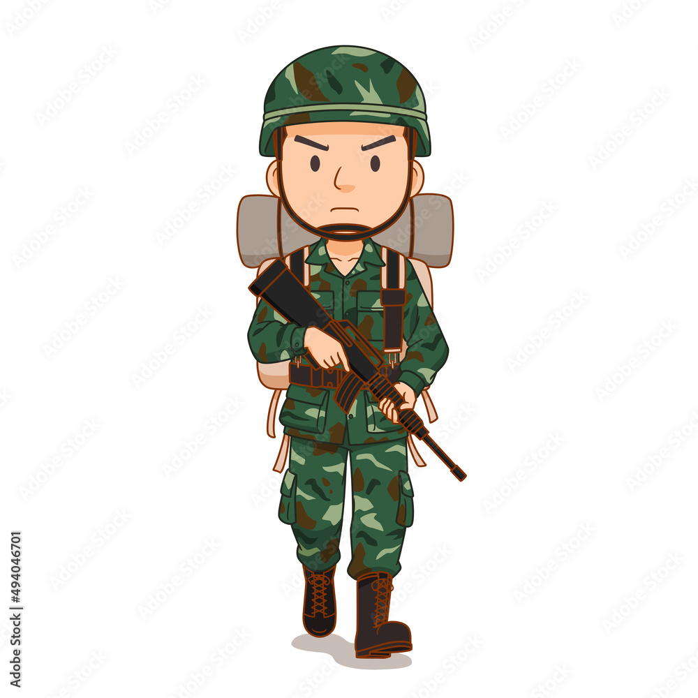 Cartoon character of soldier holding a gun. Cartoon character of soldier holding a gun.