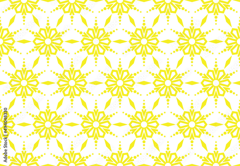 Abstract geometric pattern with lines, snowflakes. A seamless vector background. White and yellow texture. Graphic modern pattern Abstract geometric pattern with lines, snowflakes. A seamless vector background. White and yellow texture. Graphic modern pattern